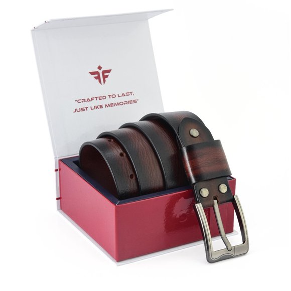 Genuine Leather Belt  For Men - Burnt Maroon Full Grain  - Free Personalization - Picture 6 of 15